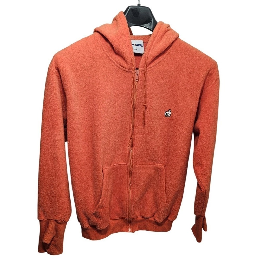 hanscuffs orange embroidered thumbhole hoodie fleece lined‎ zip up size L